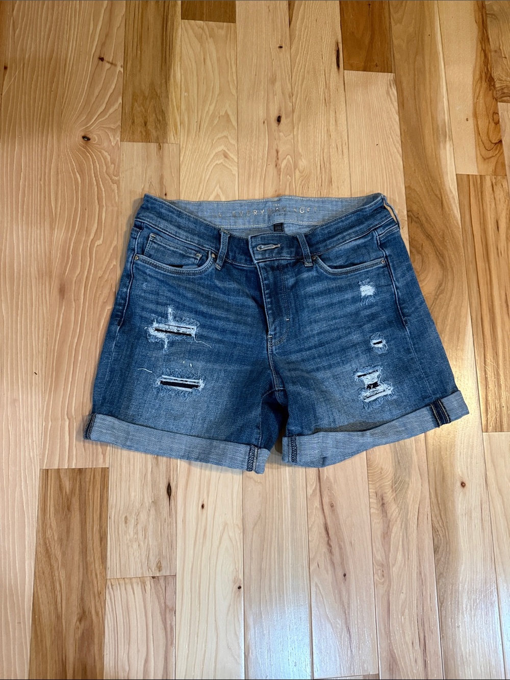 White House Black Market The Everyday Soft Distressed Blue Denim Roll-Cuff Short